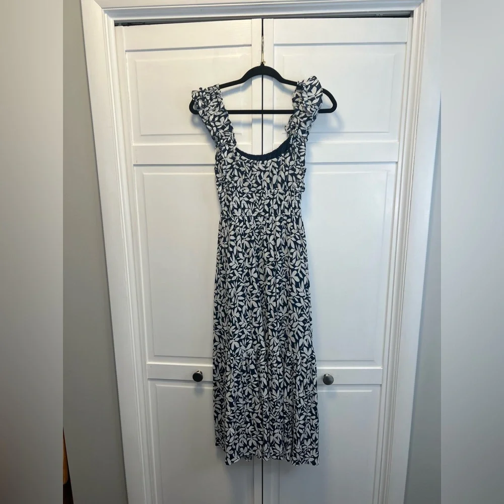 Abercrombie & Fitch Womens Ruffle Strap Textured Maxi Dress Size S/P Blue/White